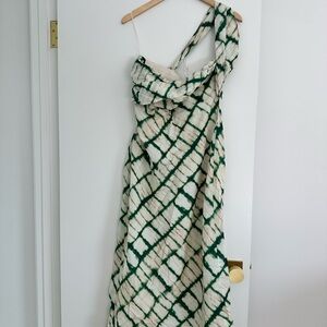 Zara One Shoulder Dress in Green and Cream